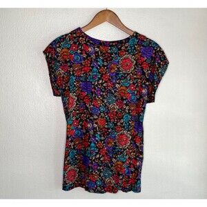 Sag Harbor Women's 8 Bright Colorful Floral Short Sleeve Blouse Top VTG 80s 90s